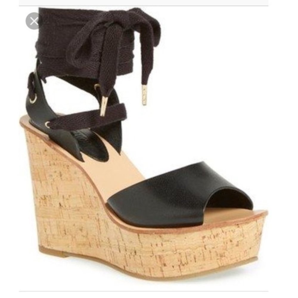 Topshop Wise Black Lace Up Platform Wedge